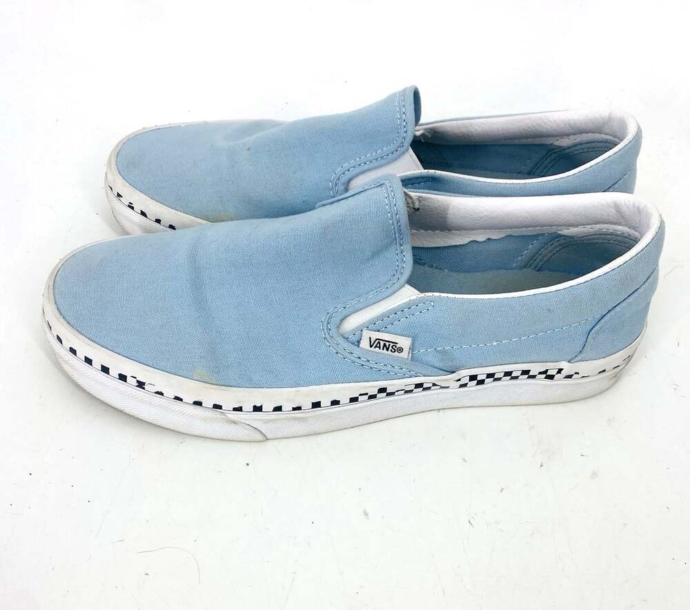 Vans Classic Slip On Shoes Womens 8.5 Light Blue Checkerboard Canvas Sneakers
